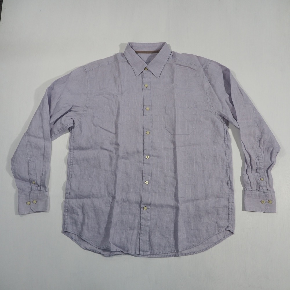Tommy Bahama Shirt Mens Large Purple Linen Embroidered Long Sleeve Button Down